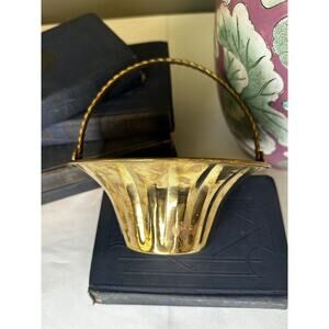 VTG Brass Basket Braided Handle French Country Cottage-core Decor Easter  MCM